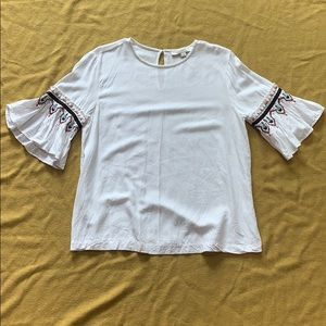 LOFT White Flounce Sleeve Blouse